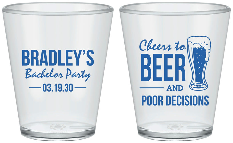 Custom Bachelor Party Plastic Shot Glasses - Beer Pour Decisions | 40045