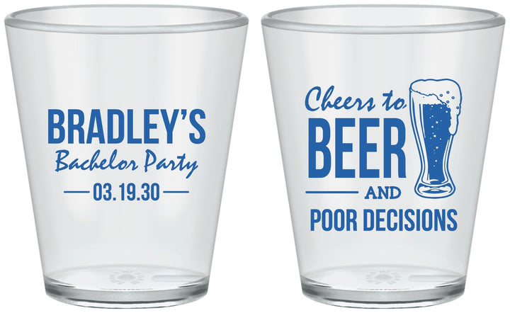 Custom Bachelor Party Plastic Shot Glasses - Beer Pour Decisions | 40045