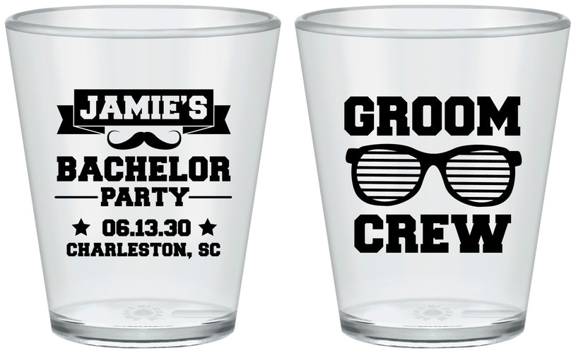Custom Bachelor Party Plastic Shot Glasses - Groom Crew | 40047