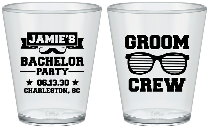 Custom Bachelor Party Plastic Shot Glasses - Groom Crew | 40047