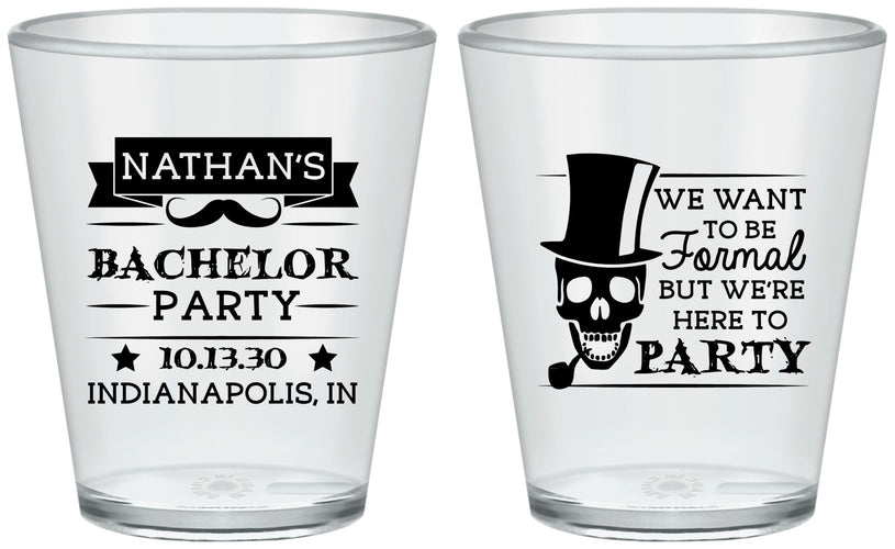 Custom Bachelor Party Plastic Shot Glasses - Formal Skeleton | 40048