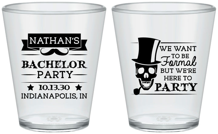 Custom Bachelor Party Plastic Shot Glasses - Formal Skeleton | 40048