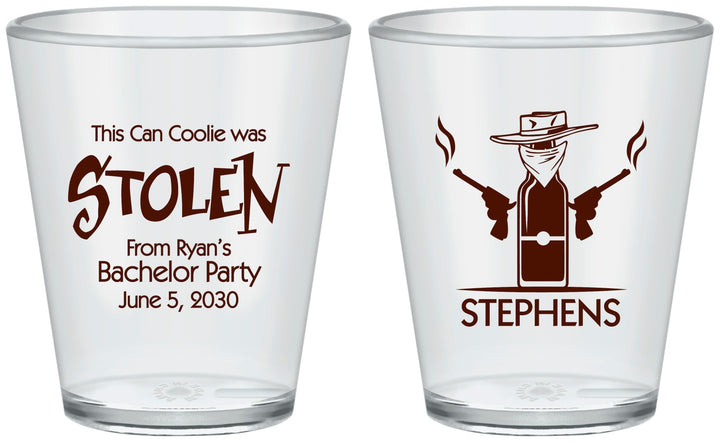 Custom Bachelor Party Plastic Shot Glasses - Stolen | 40049