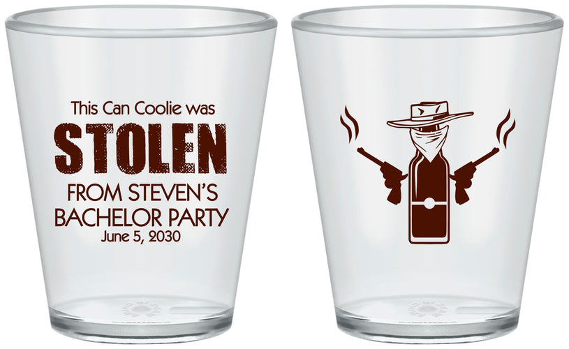 Custom Bachelor Party Plastic Shot Glasses - Stolen | 40053