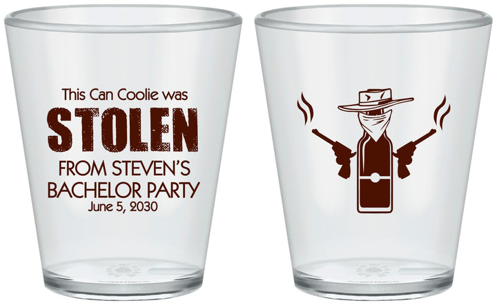 Custom Bachelor Party Plastic Shot Glasses - Stolen | 40053
