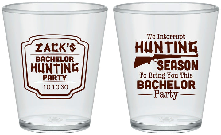 Custom Bachelor Party Plastic Shot Glasses - Hunting Season | 40063
