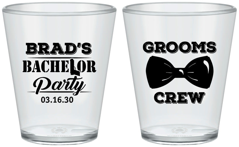 Custom Bachelor Party Plastic Shot Glasses - Grooms Crew | 40070