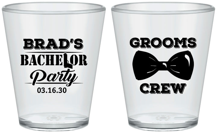 Custom Bachelor Party Plastic Shot Glasses - Grooms Crew | 40070