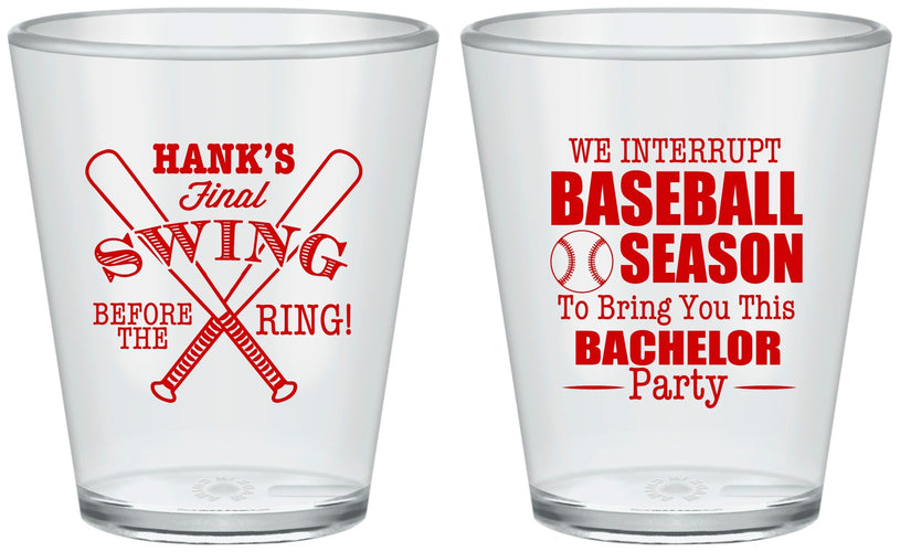 Custom Bachelor Party Plastic Shot Glasses - Baseball | 40075