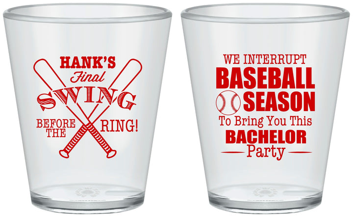 Custom Bachelor Party Plastic Shot Glasses - Baseball | 40075