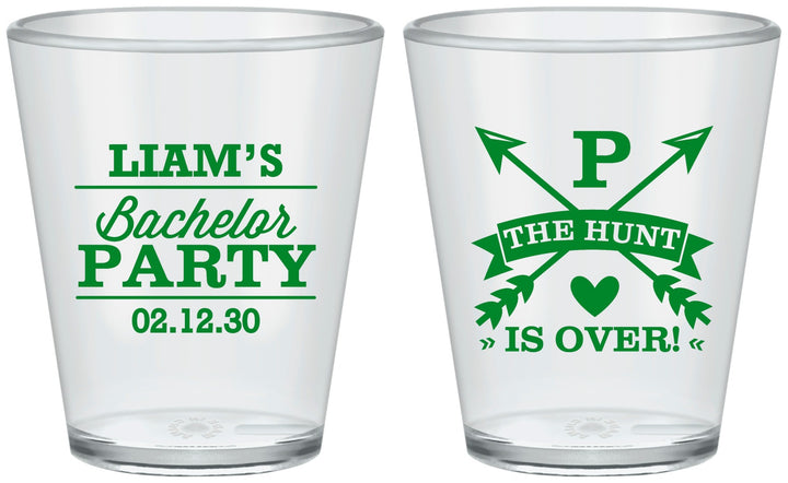 Custom Bachelor Party Plastic Shot Glasses - Hunt Is Over | 40082