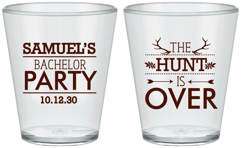 Custom Bachelor Party Plastic Shot Glasses - Hunt Is Over | 40084