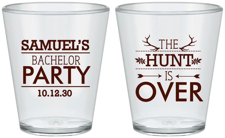 Custom Bachelor Party Plastic Shot Glasses - Hunt Is Over | 40084