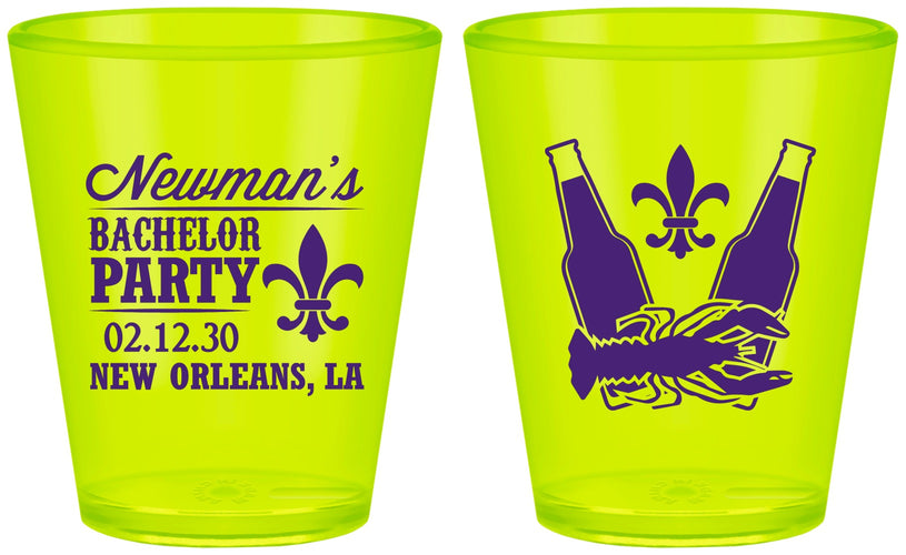 Custom Bachelor Party Plastic Shot Glasses - Mardi Gras | 40085
