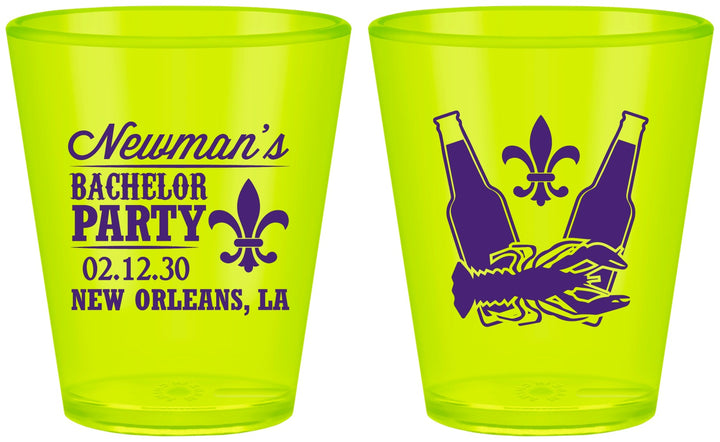 Custom Bachelor Party Plastic Shot Glasses - Mardi Gras | 40085