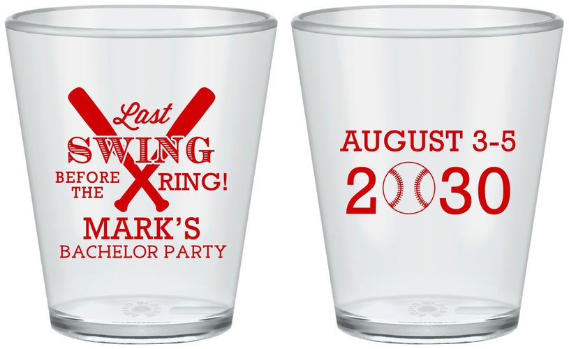 Custom Bachelor Party Plastic Shot Glasses - Baseball | 40086