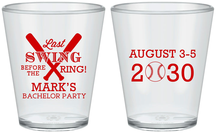 Custom Bachelor Party Plastic Shot Glasses - Baseball | 40086