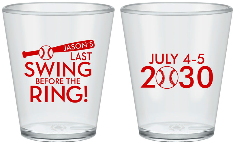 Custom Bachelor Party Plastic Shot Glasses - Baseball | 40087