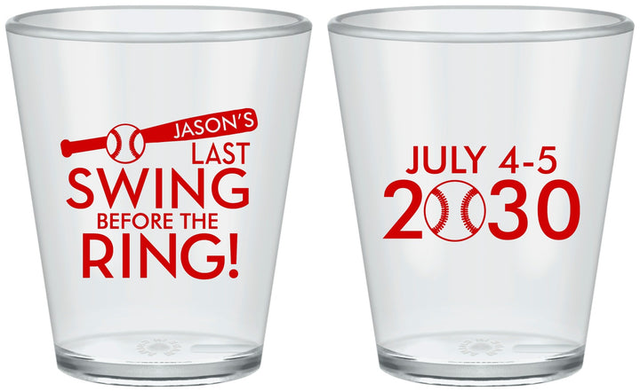 Custom Bachelor Party Plastic Shot Glasses - Baseball | 40087