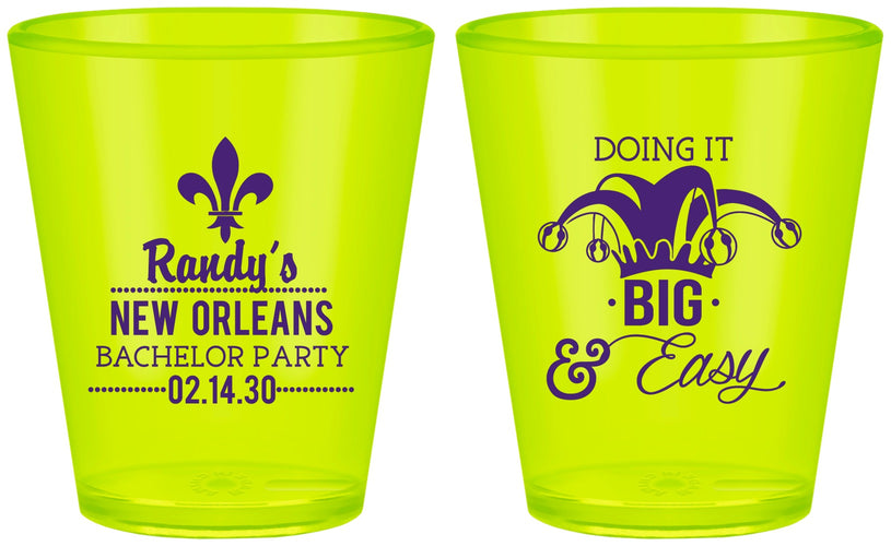 Custom Bachelor Party Plastic Shot Glasses - Mardi Gras | 40089