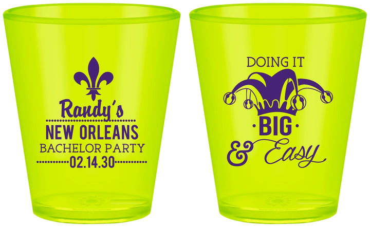 Custom Bachelor Party Plastic Shot Glasses - Mardi Gras | 40089