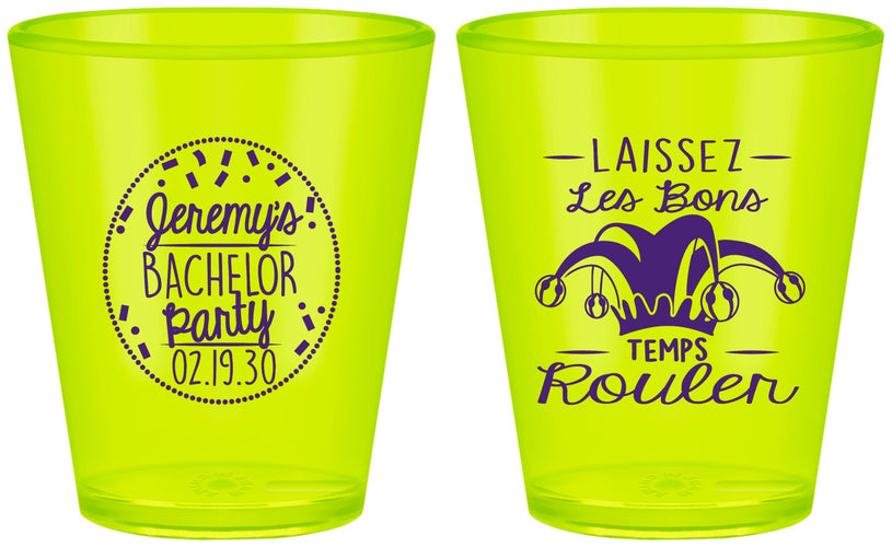 Custom Bachelor Party Plastic Shot Glasses - Mardi Gras | 40090