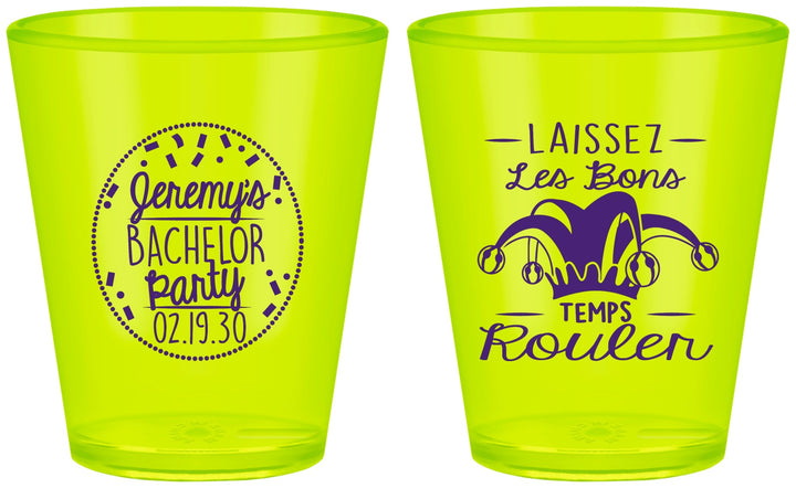 Custom Bachelor Party Plastic Shot Glasses - Mardi Gras | 40090