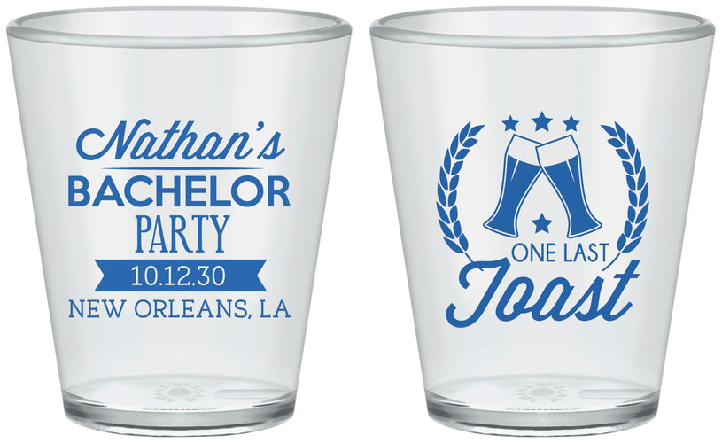 Custom Bachelor Party Plastic Shot Glasses - One Last Toast | 40095