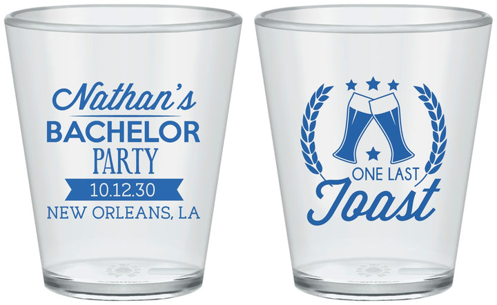 Custom Bachelor Party Plastic Shot Glasses - One Last Toast | 40095