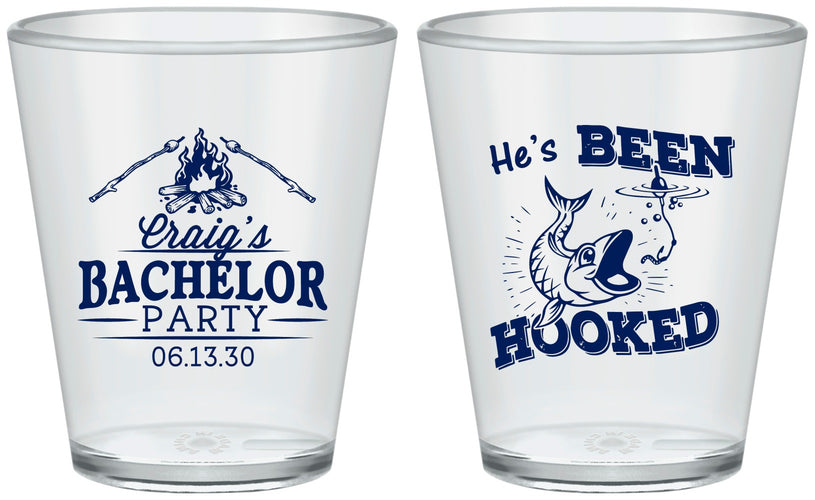 Custom Bachelor Party Plastic Shot Glasses - Fishing Hooked | 40096