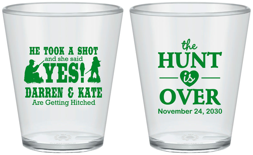 Custom Wedding Plastic Shot Glasses - The Hunt Is Over | 403
