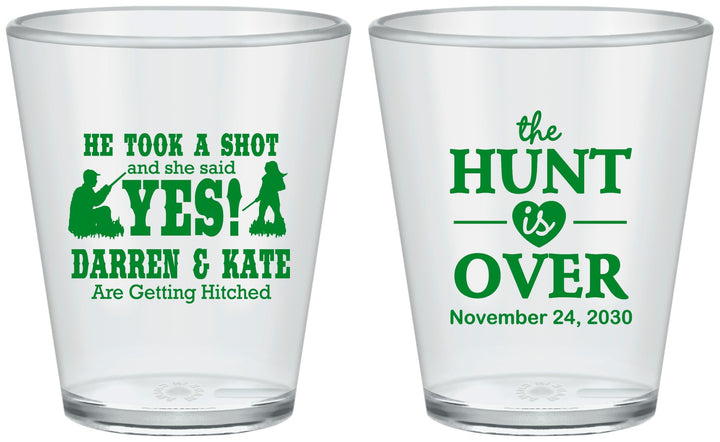 Custom Wedding Plastic Shot Glasses - The Hunt Is Over | 403