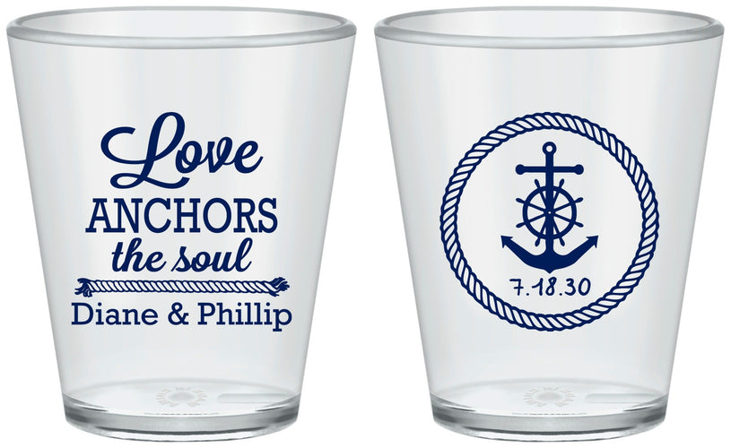 Custom Wedding Plastic Shot Glasses - Love Anchors The Soul | 405