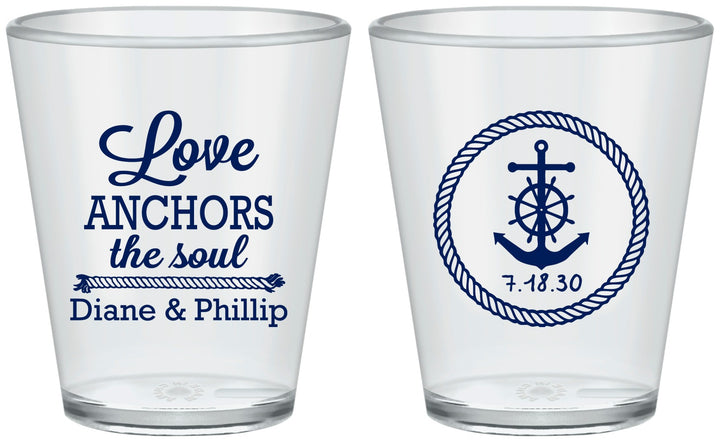 Custom Wedding Plastic Shot Glasses - Love Anchors The Soul | 405