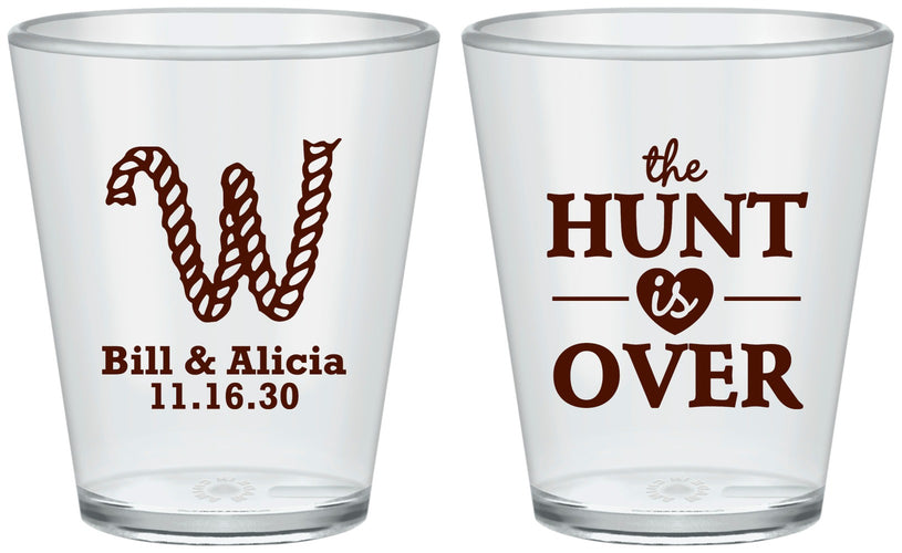 Custom Wedding Plastic Shot Glasses - Monogram Hunt Is Over | 406