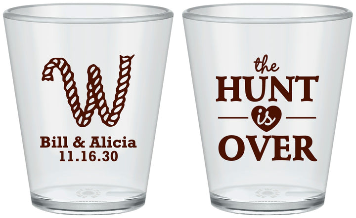 Custom Wedding Plastic Shot Glasses - Monogram Hunt Is Over | 406