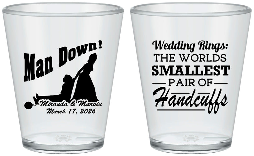 Custom Wedding Plastic Shot Glasses - Man Down | 407
