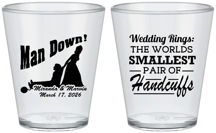 Custom Wedding Plastic Shot Glasses - Man Down | 407