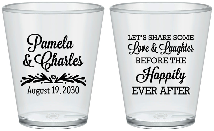 Custom Wedding Plastic Shot Glasses - Love Laughter Happily | 409