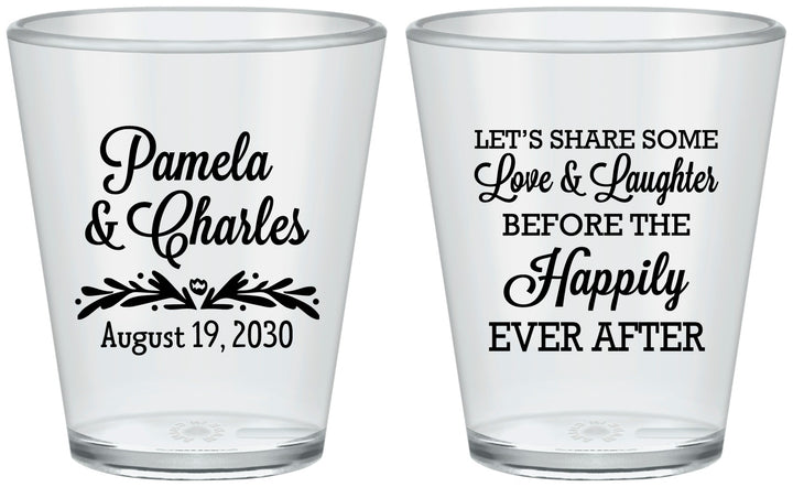 Custom Wedding Plastic Shot Glasses - Love Laughter Happily | 409