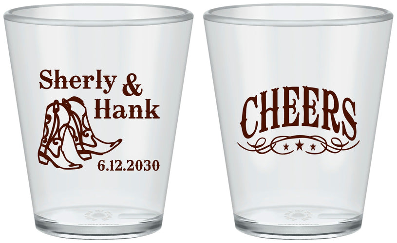 Custom Wedding Plastic Shot Glasses - Cheers Cowboy | 411
