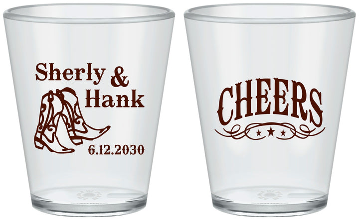 Custom Wedding Plastic Shot Glasses - Cheers Cowboy | 411