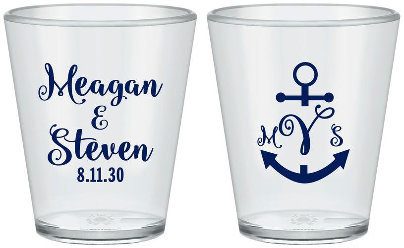 Custom Wedding Plastic Shot Glasses - Monogram Nautical | 414