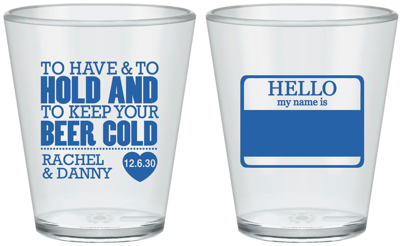 Custom Wedding Plastic Shot Glasses - Hello My Name Is | 418