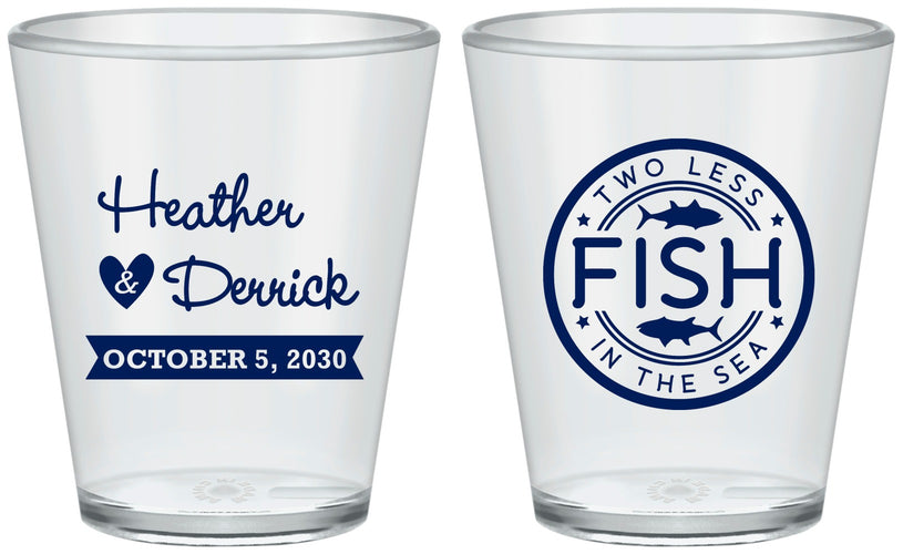 Custom Wedding Plastic Shot Glasses - Two Less Fish In The Sea | 420