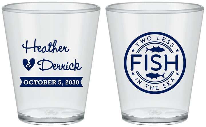 Custom Wedding Plastic Shot Glasses - Two Less Fish In The Sea | 420