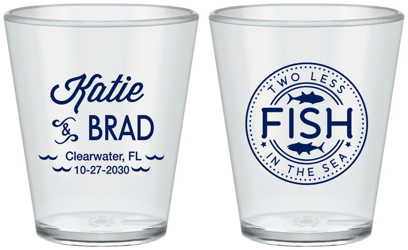 Custom Wedding Plastic Shot Glasses - Two Less Fish In The Sea | 421