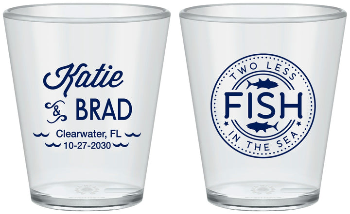 Custom Wedding Plastic Shot Glasses - Two Less Fish In The Sea | 421