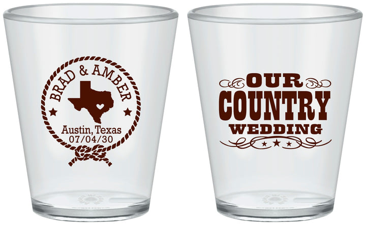 Custom Wedding Plastic Shot Glasses - Country Texas | 424