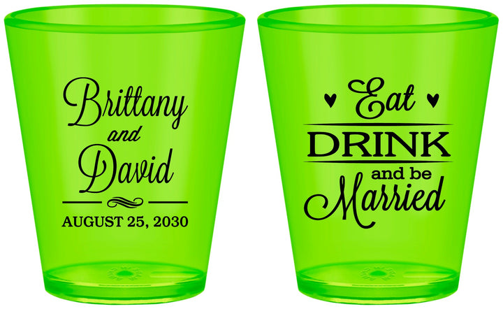 Custom Wedding Plastic Shot Glasses - Eat Drink Be Married | 430
